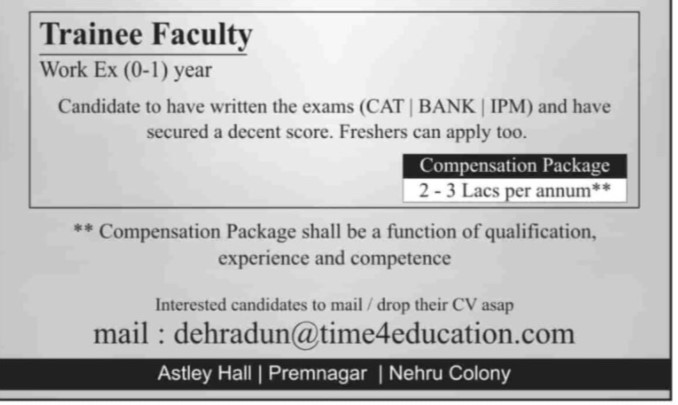 Trainee Faculty (Work exp- 01 year)