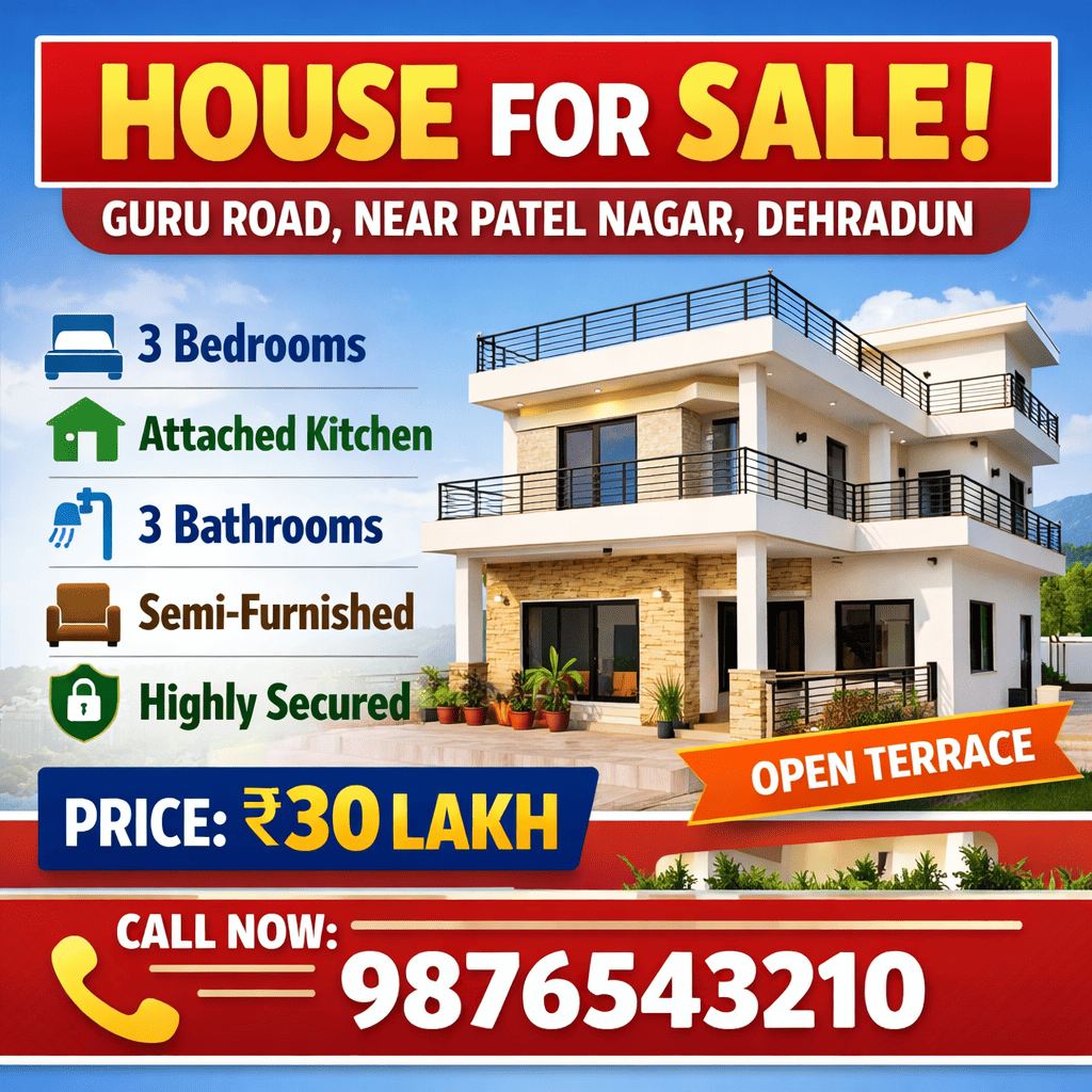 3BHK Dream Home for Sale on Guru Road Near Patel Nagar, Dehradun