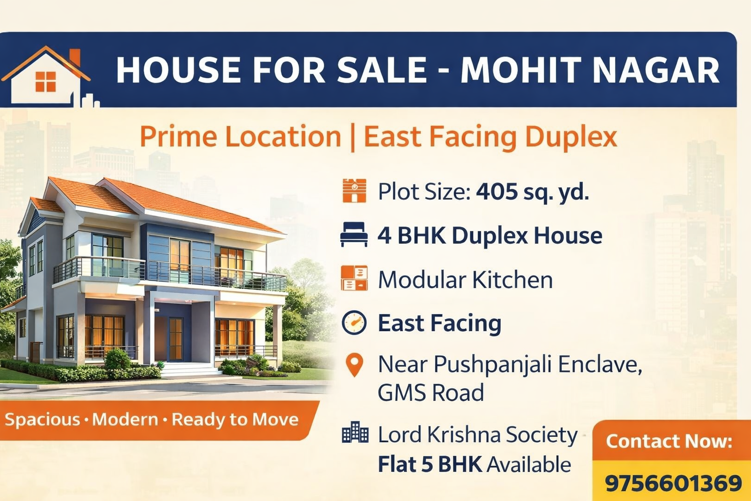 4 BHK East Facing Duplex House for Sale