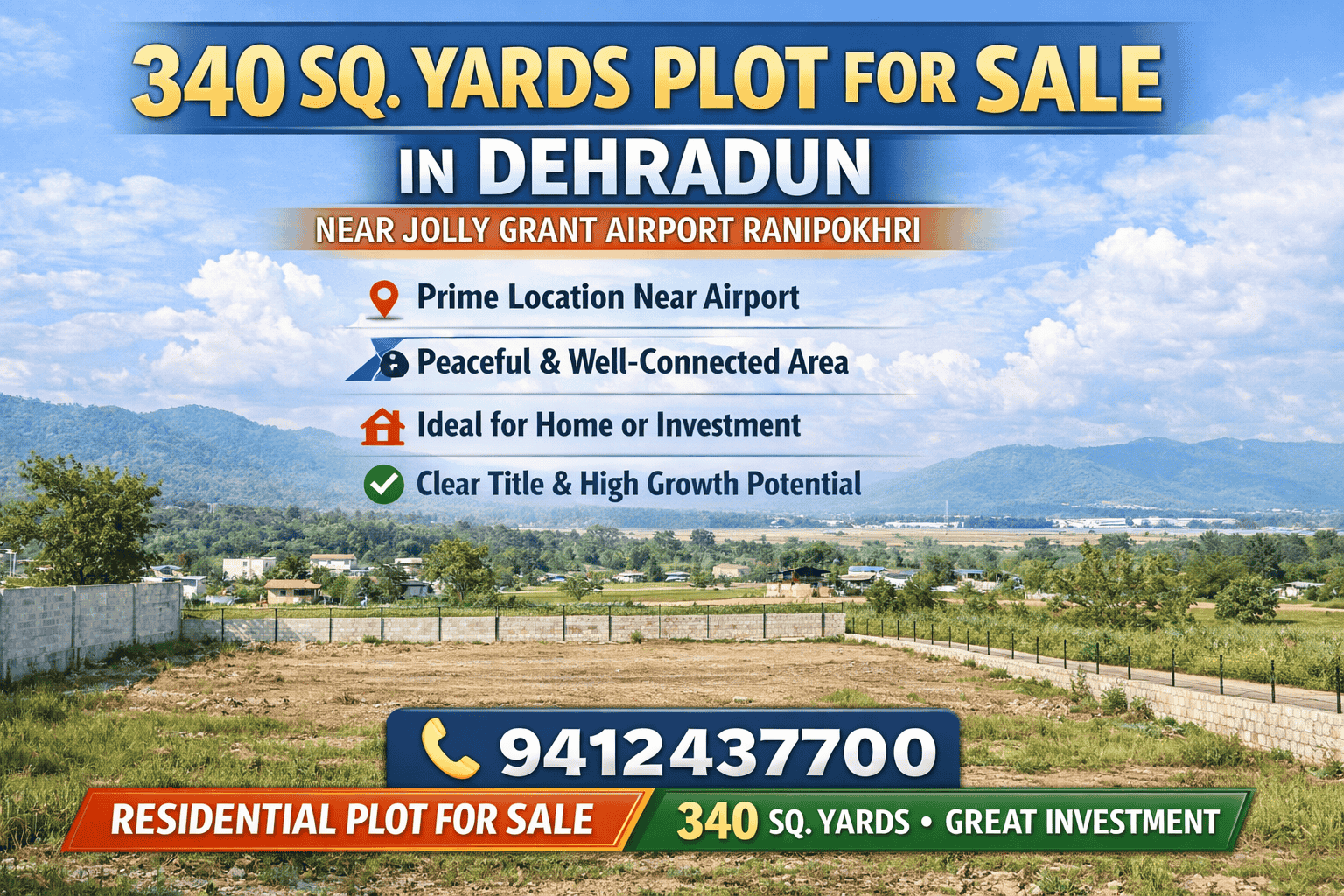 340 Sq. Yards Plot for Sale in Dehradun Near Jolly Grant Airport Ranipokhri